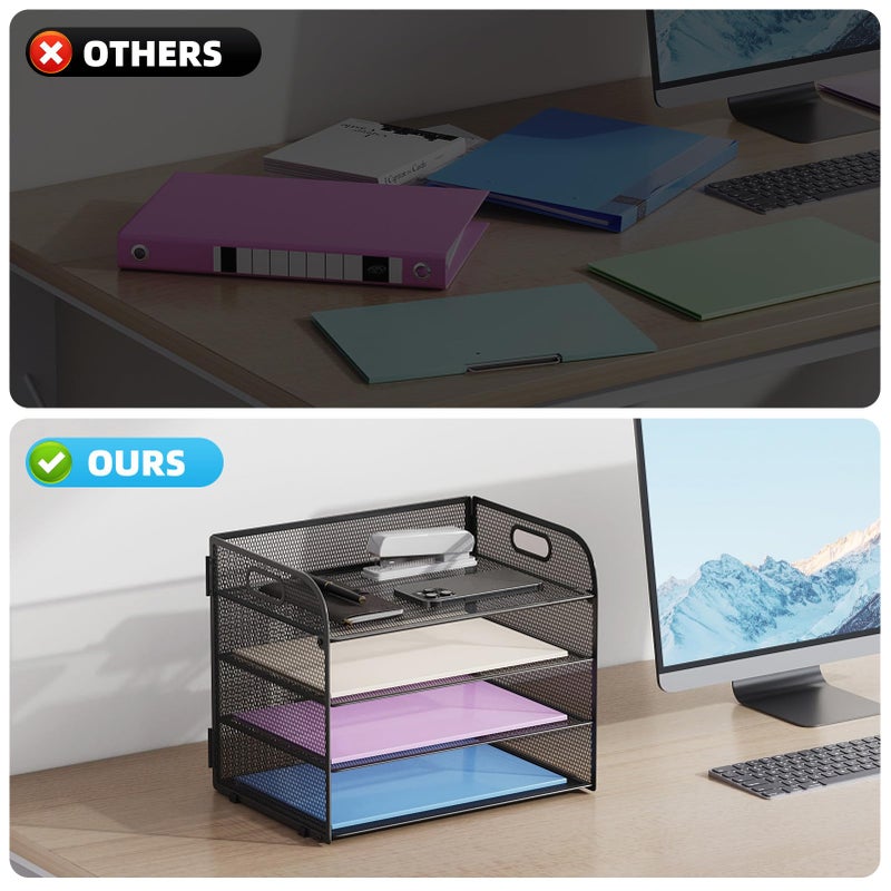 Marbrasse 4 Tier Paper Organizer Letter Tray - Mesh Desk File Organizer with Handle, Paper Sorter Organizer for Letter/A4 Office File Folder Holder (Black, 12.6" x 9.1" x 10.7") - Image 2