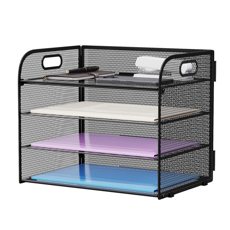 Marbrasse 4 Tier Paper Organizer Letter Tray - Mesh Desk File Organizer with Handle, Paper Sorter Organizer for Letter/A4 Office File Folder Holder (Black, 12.6" x 9.1" x 10.7") - Image 1