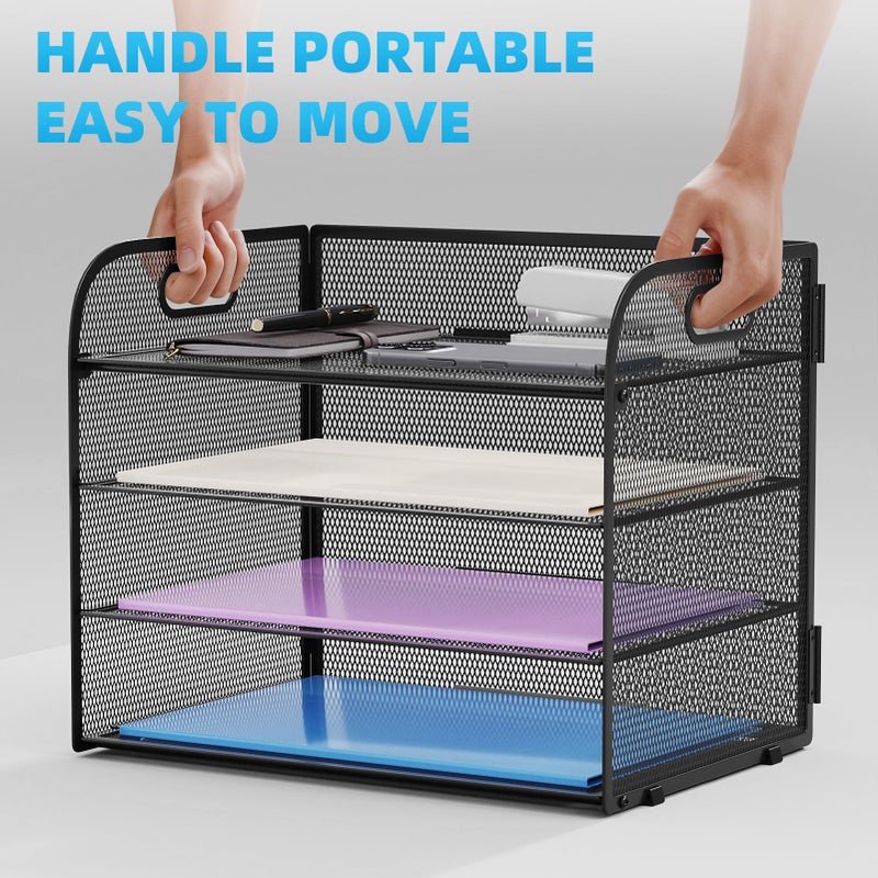 Marbrasse 4 Tier Paper Organizer Letter Tray - Mesh Desk File Organizer with Handle, Paper Sorter Organizer for Letter/A4 Office File Folder Holder (Black, 12.6" x 9.1" x 10.7") - Image 5