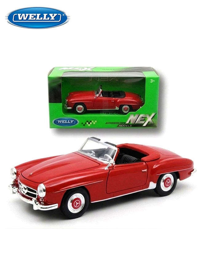 Welly Vintage 1:24 Scale Mercedes-Benz 190 SL Roadster Die-Cast - Classic Red Convertible Heritage Model - Image 1