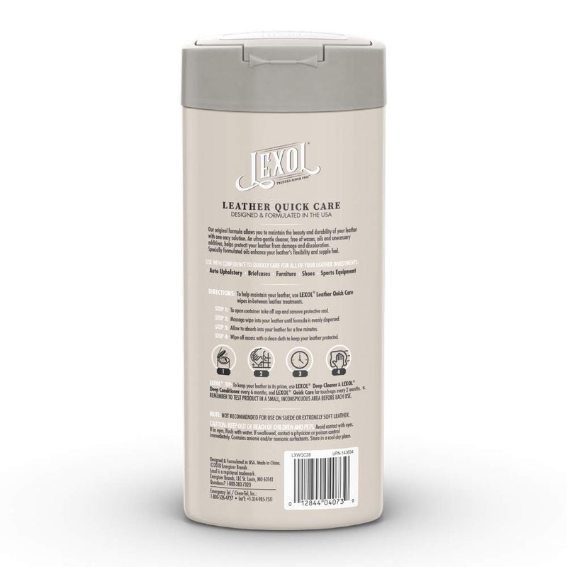 Lexol All Leather Quick Care All-in-One Formula, Best Leather Cleaner and Conditioner, for Use on Apparel, Furniture, Auto Interiors, Shoes, Bags, 30-Count Sheet Wipes,E301500100 , white - Image 2