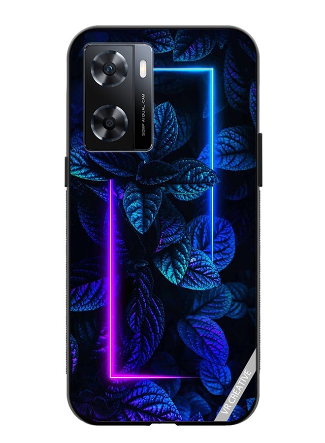 VR CREATIVE Protective Case Cover For Oppo A57/A77s Blue Foliage Plants Neon Design Multicolour - Image 1