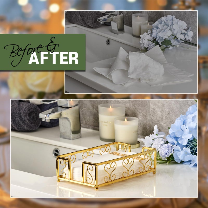 LEVIMETREE Gold Guest Towels Holder for Bathroom - Bathroom Napkin Holder for Paper Hand Towels, Disposable Hand Towels Holder for Bathroom, Paper Napkins Tray, Napkin Holders for Paper Napkins - Image 4
