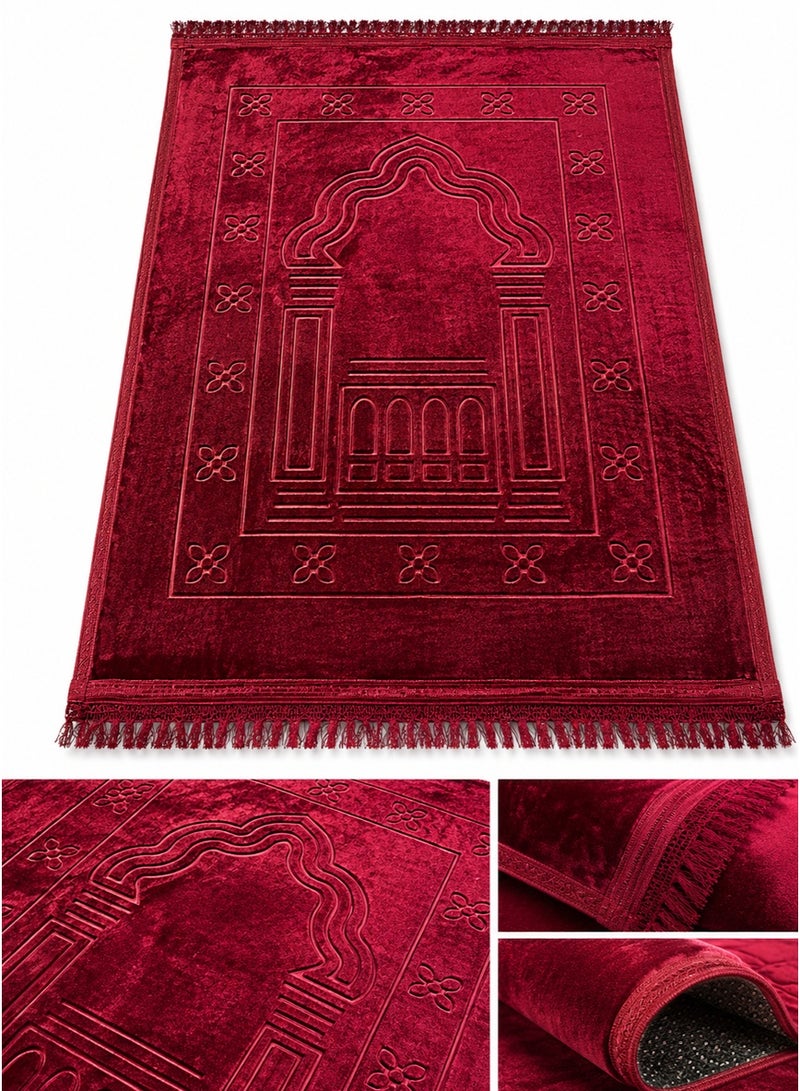 Tala Luxury Velvet Prayer Rug with Embossed Patterns | Elegant Islamic Design | Embroidered Edges | Size 80×120 cm | Soft Comfortable Texture for Prayer - Image 2