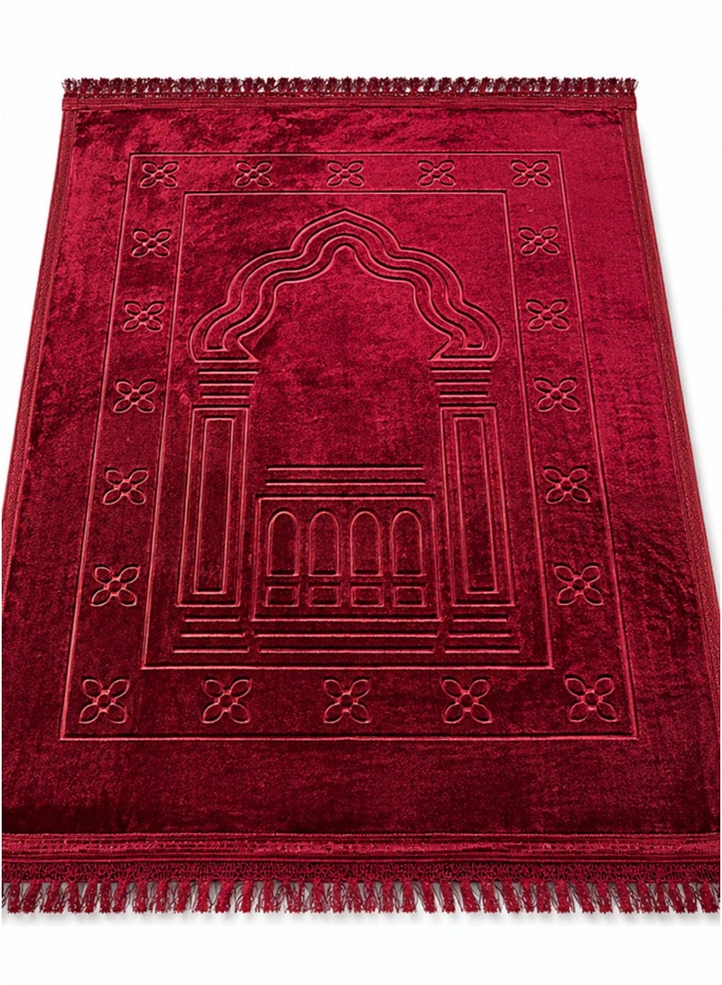 Tala Luxury Velvet Prayer Rug with Embossed Patterns | Elegant Islamic Design | Embroidered Edges | Size 80×120 cm | Soft Comfortable Texture for Prayer - Image 5