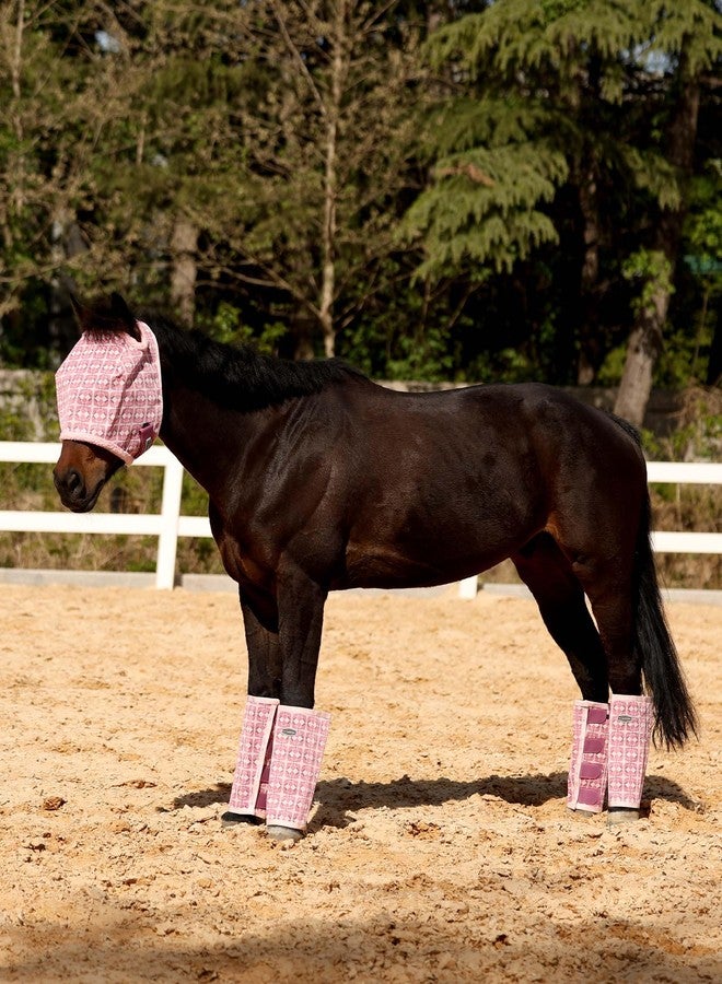 Tackmore Horse Fly Boots, Loose-Fitting Breathable Mesh Fly Leggings for Horses, Anti-Sag Stomp-Reducing Set of 4 -Pink Print Pony - Image 5