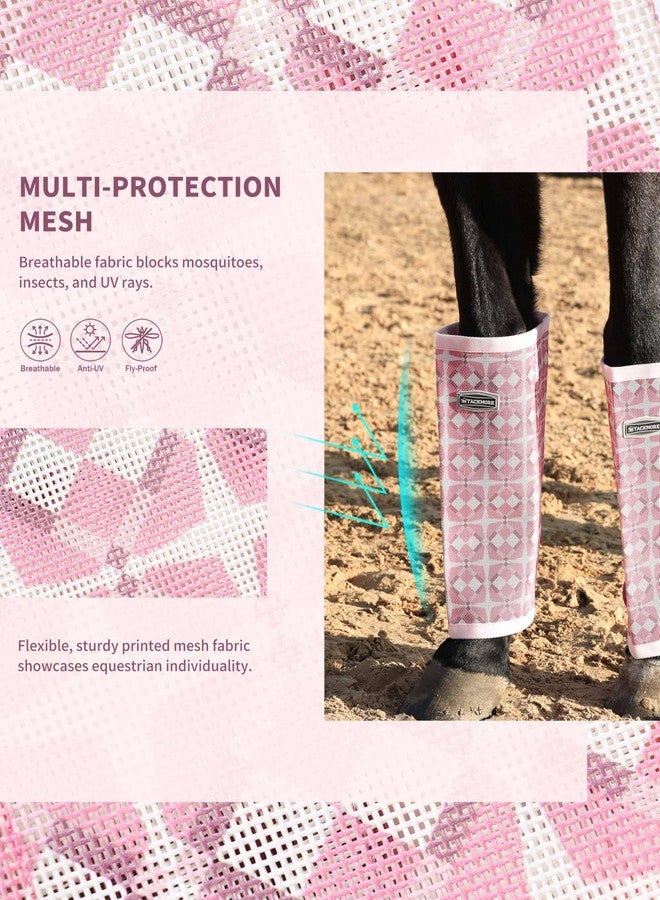 Tackmore Horse Fly Boots, Loose-Fitting Breathable Mesh Fly Leggings for Horses, Anti-Sag Stomp-Reducing Set of 4 -Pink Print Pony - Image 2