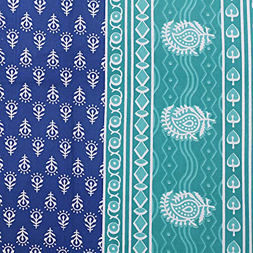 Monique Premium 100% Cotton Rajasthani Jaipuri Traditional King Size Double Bedsheet with 2 King Size Pillow Covers (Blue) - Image 2