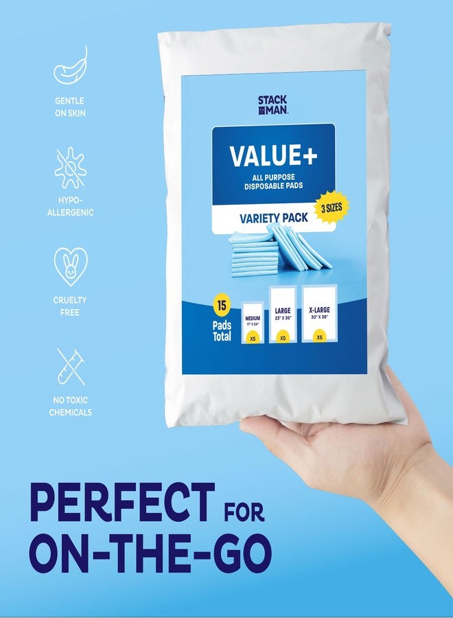 Stack Man Chucks Pads Variety Pack - 3 Sizes - (17X24", 23X36", 30X36") - 15 Disposable Underpads - The Right Size for Every Need - Make Traveling Easy - Sample Our Range of Sizes or Pack Them for Your Trip! - Image 5