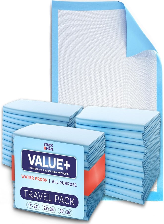 Stack Man Chucks Pads Variety Pack - 3 Sizes - (17X24", 23X36", 30X36") - 15 Disposable Underpads - The Right Size for Every Need - Make Traveling Easy - Sample Our Range of Sizes or Pack Them for Your Trip! - Image 1