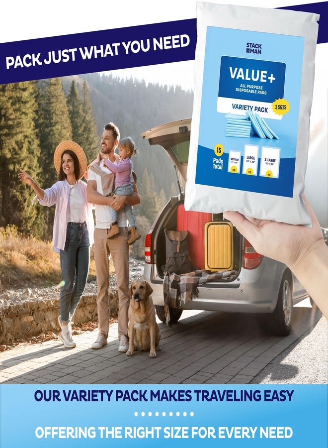 Stack Man Chucks Pads Variety Pack - 3 Sizes - (17X24", 23X36", 30X36") - 15 Disposable Underpads - The Right Size for Every Need - Make Traveling Easy - Sample Our Range of Sizes or Pack Them for Your Trip! - Image 4