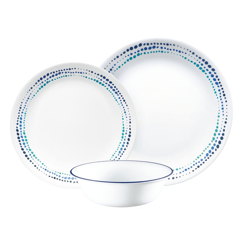 Corelle Dinnerware Set (12pc Set  Ocean Blues)-Dinner Set for 4  Includes 4 x: Plates  Side Plates & Bowls  3 X More Durable  Half The Space & Weight of Ceramic  up to 80% Recycled Glass (1146815) - Image 1