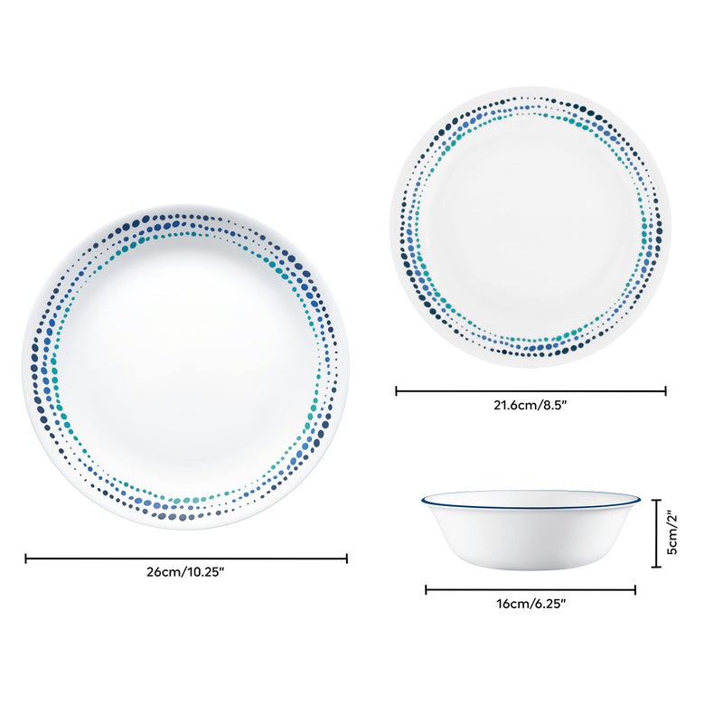Corelle Dinnerware Set (12pc Set  Ocean Blues)-Dinner Set for 4  Includes 4 x: Plates  Side Plates & Bowls  3 X More Durable  Half The Space & Weight of Ceramic  up to 80% Recycled Glass (1146815) - Image 2