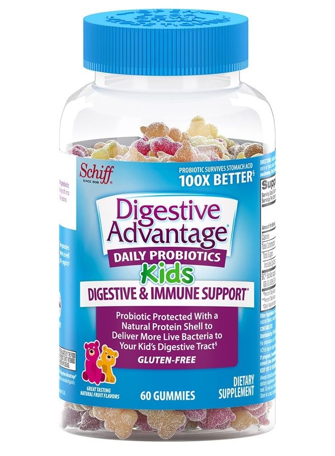 Digestive Advantage Kids Probiotic Gummies For Digestive Health, Daily Probiotics For Kids, Support For Occasional Bloating, Minor Abdominal Discomfort & Gut Health, 60ct Natural Fruit Flavors - Image 1