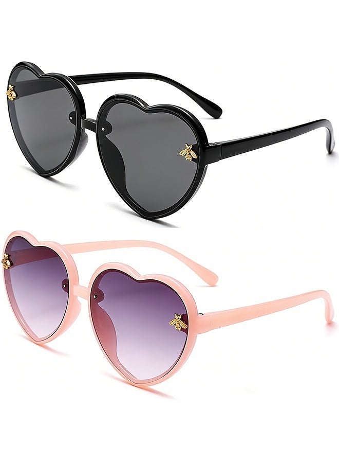 2 PCS Cute Heart Sunglasses Kids for Toddler Girls Age 3-10 Fashion Sunnies with UV400 Protection - Image 1