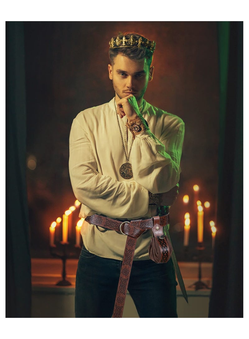 Medieval Knight Accessories, 2 Pcs Medieval Viking Belt Medieval Faux Leather Belt Pouch, Renaissance Leather Belt Medieval Bag Renaissance Accessories, Brown, Retro - Image 5