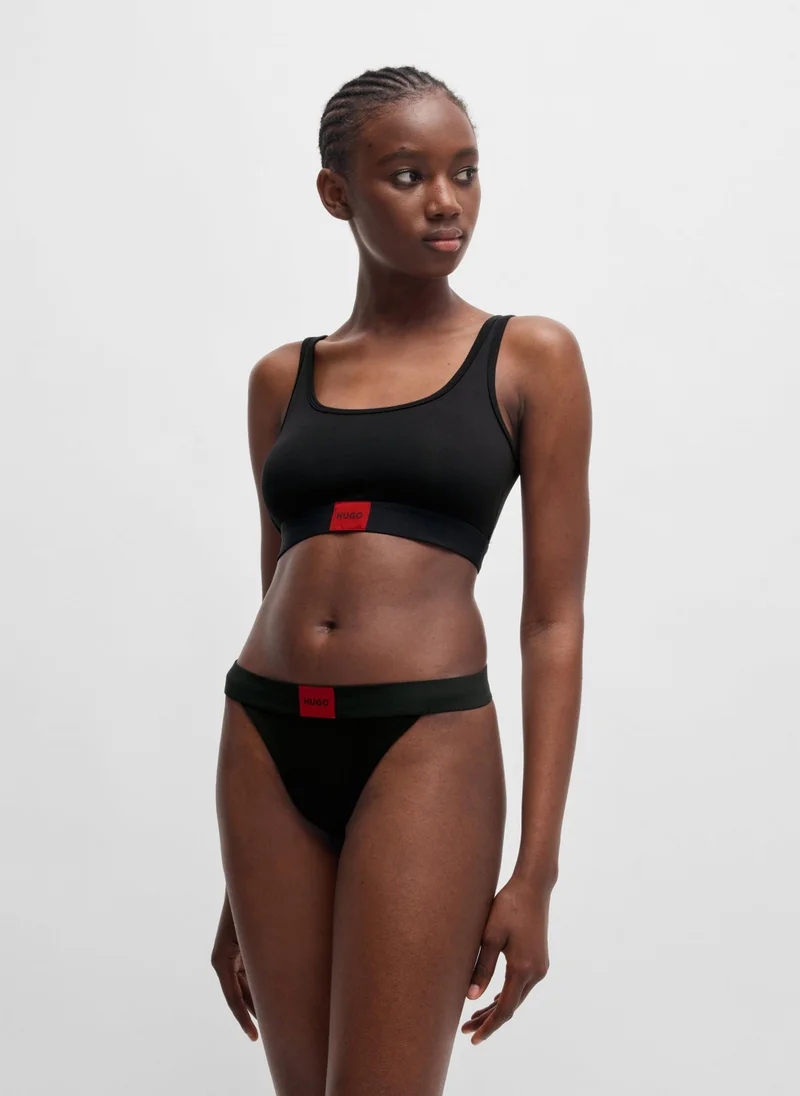 هوجو Stretch-cotton thong with red logo label