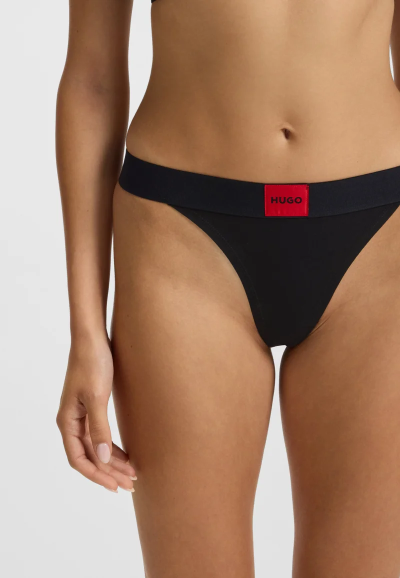 HUGO Black Stretch-cotton thong with red logo for Women | Best Price UAE