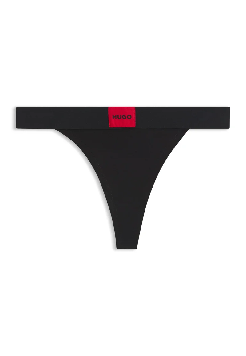 Stretch-cotton thong with red logo