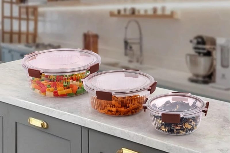 Qshare 3 Pcs Fridge Storage Container - BPA Free Plastic Kitchen Storage Box for Grains, Dry Fruits, Snacks, Vegetables, Airtight Fresh Keeper Containers Set (700ml, 1200ml, 1800ml) - Image 1