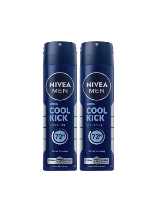 Nivea Men Cool Kick Quick Dry Antiperspirant Spray Kick of Freshness- 2X150ml