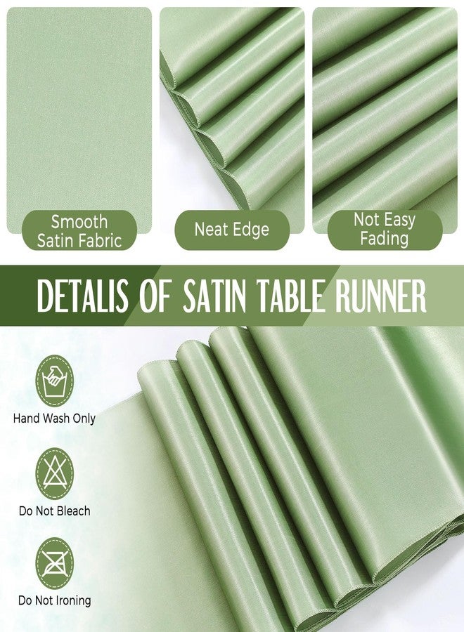 Breling 8 Pack White and Sage Green Disposable Plastic Tablecloths and Satin Table Runner Set, 54 x 108 Inch Tablecloth, 12 x 108 Inch Table Runners for Wedding Graduation Birthday Baby Shower - Image 4