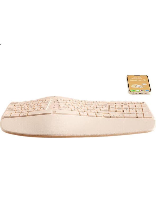 B.O.W Hangshi K308Dl Ergonomic Three-Mode Wired Wireless Bluetooth Rechargeable Keyboard, Compatible With Laptops, Ipad, Tablets, Universal Silent Wrist Rest Keyboard, Milk Tea Color - Image 2