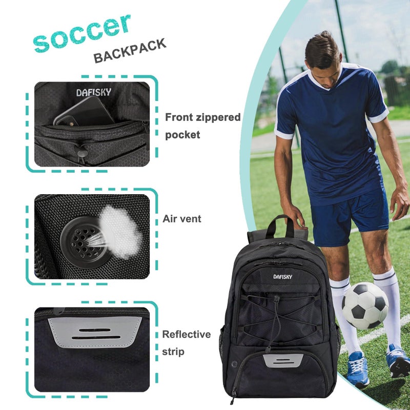 DAFISKY Soccer Backpack, Soccer Bags with Ball Holder & Shoes Compartment, Water Resistant Backpack for Basketball Volleyball Football - Image 3