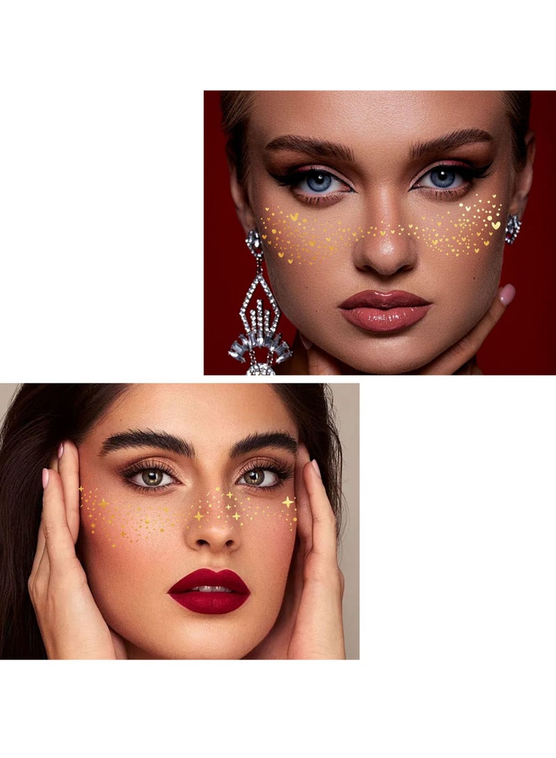 6Pcs Face Sticker, Freckles Tattoo, Glitter Freckles Face Tattoo, Freckles Temporary Tattoos Glitter Freckles Sparkle Makeup Patches-Gold-Face Glitter Speckles Patches - Image 3