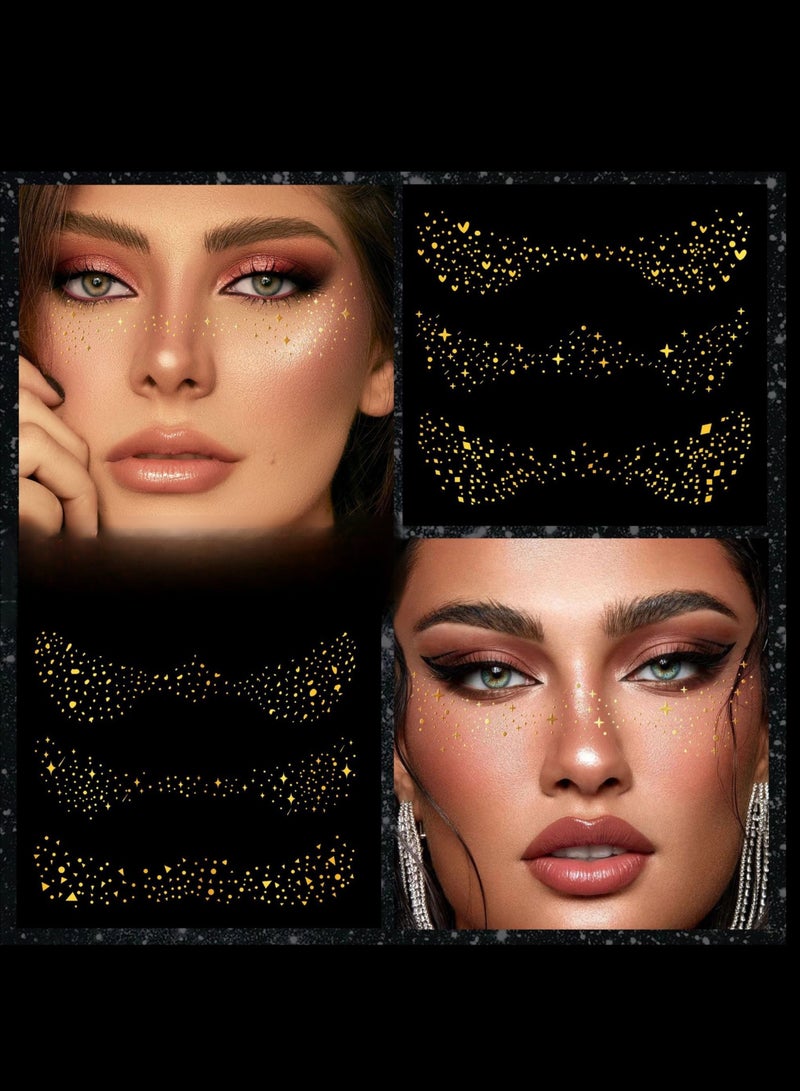 6Pcs Face Sticker, Freckles Tattoo, Glitter Freckles Face Tattoo, Freckles Temporary Tattoos Glitter Freckles Sparkle Makeup Patches-Gold-Face Glitter Speckles Patches - Image 1