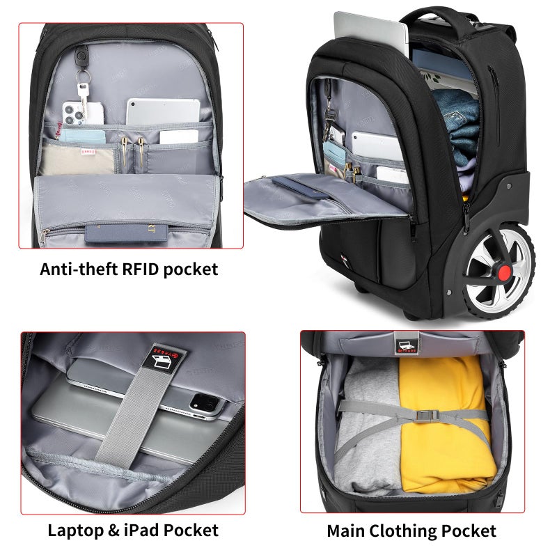 GOTECH Rolling Backpack,Waterproof Backpack with Wheels for Business and Travel Commuter, Carry on Backpack with Laptop Compartment, Fit 17 Inch Laptop, Wheeled Backpack for Adults - Image 3