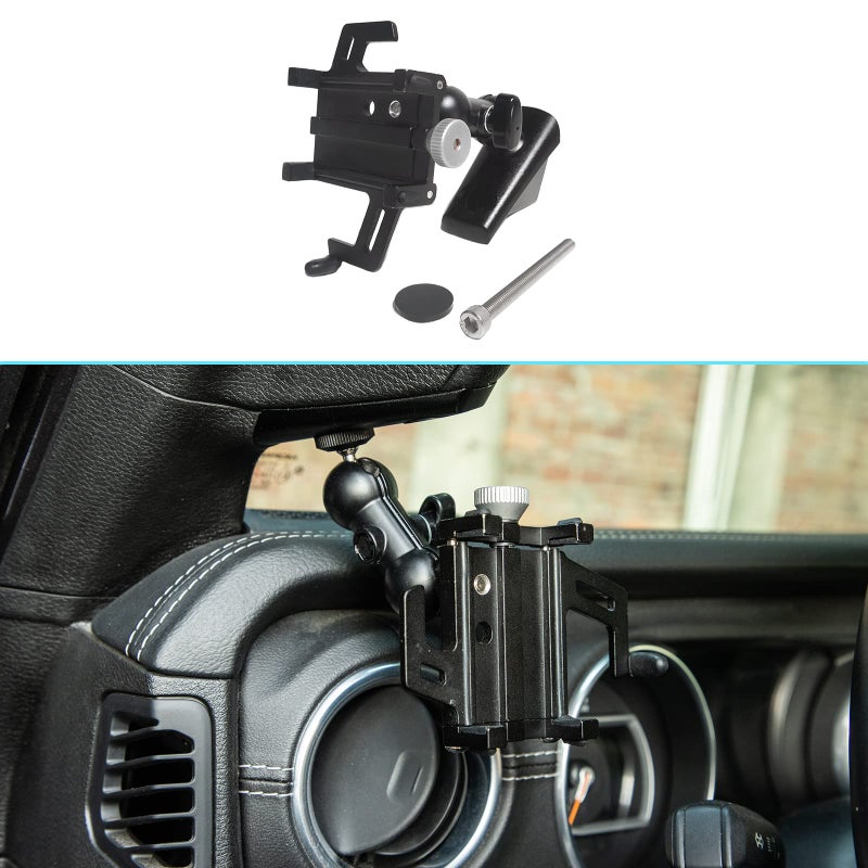 RT-TCZ A-Pillar Dash Phone Holder Bracket Mount Grab Handle Adjustable Anti-Shake Stabilizer Cell Phone Holder Accessories for Jeep Wrangler JL JLU & Gladiator JT 2018-2023 - Image 1