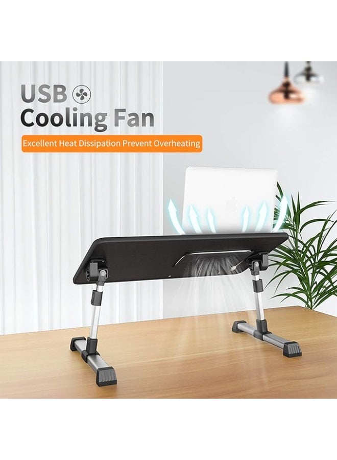 طاولة لابتوب قابلة للتعديل مع مروحة تبريد USB، ارتفاع وزاوية قابلان للتعديل، مناسبة للعمل والدراسة والقراءة، مقاس متوسط 20.4 × 11.8 بوصة - Image 3