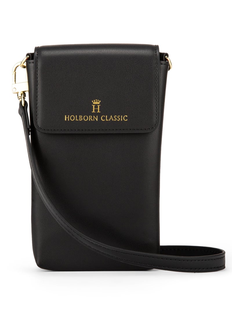 HOLBORN CLASSIC Anna Travel Pouch With Phone Compartment For Women - Black, Leather Phone Pouch Bags, Crossbody Phone Bag, Genuine Leather - Image 1