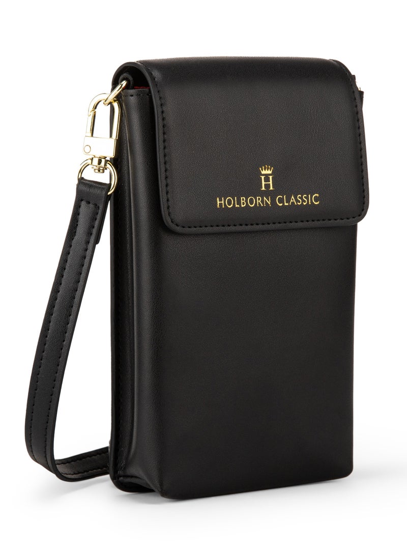 HOLBORN CLASSIC Anna Travel Pouch With Phone Compartment For Women - Black, Leather Phone Pouch Bags, Crossbody Phone Bag, Genuine Leather - Image 5