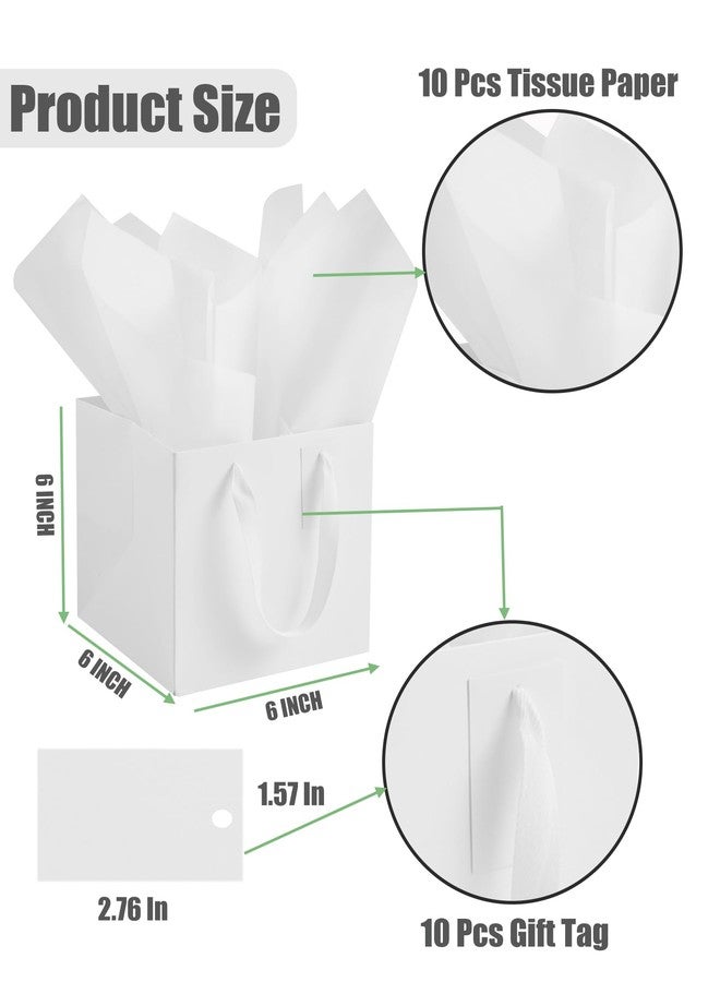 IN-JOOYAA 10 Pcs Small Gift Bags with Tissue Paper Square Gift Bags 6x6x6 Inches with Handles for Gift Giving (White) - Image 2