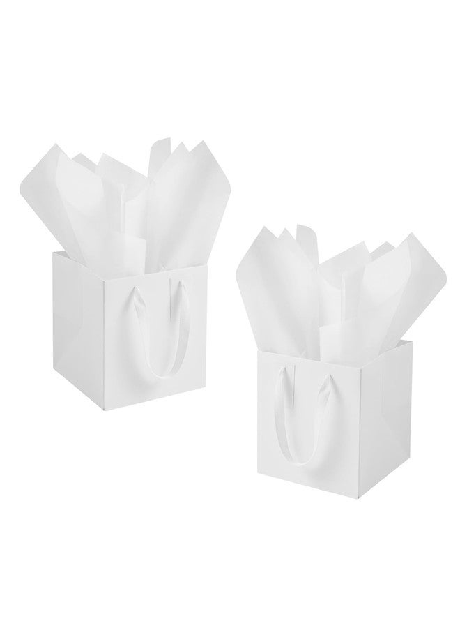 IN-JOOYAA 10 Pcs Small Gift Bags with Tissue Paper Square Gift Bags 6x6x6 Inches with Handles for Gift Giving (White) - Image 1