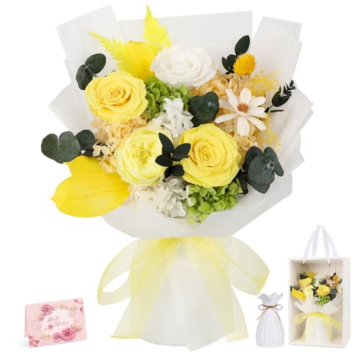 TYL&TYS Flowers for Delivery Prime Preserved Flowers Bouquet That Last 3-5 Years Real Forever Roses Bouquet for Mom Mother Women Wife Anniversary Birthday Valentines Day Gifts for Her(Yellow) - Image 1