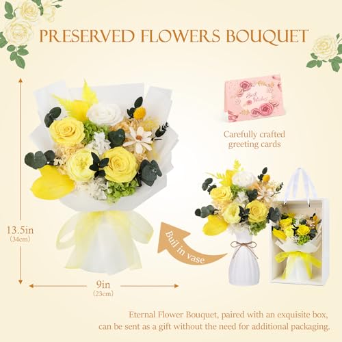TYL&TYS Flowers for Delivery Prime Preserved Flowers Bouquet That Last 3-5 Years Real Forever Roses Bouquet for Mom Mother Women Wife Anniversary Birthday Valentines Day Gifts for Her(Yellow) - Image 3