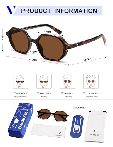 VANLINKER Hexagon Square Polarized Sunglasses for Women Men Retro Cute Octagon Shades VL9913,Brown/Tortoise - Image 5