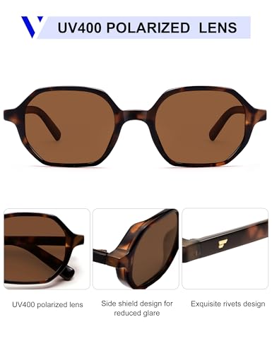 VANLINKER Hexagon Square Polarized Sunglasses for Women Men Retro Cute Octagon Shades VL9913,Brown/Tortoise - Image 4