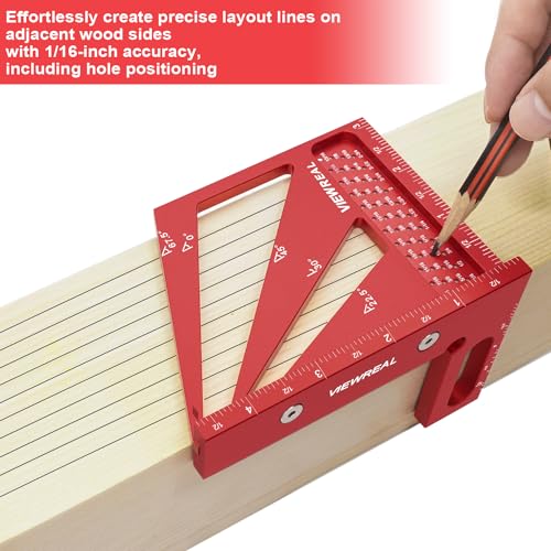 ViewReal Multi-Angle 3D Measuring Ruler: 22.5/30/45/60/67.5/90 Degree Aluminum Alloy Square Ruler Protractor, Ideal for Engineer Carpenter Crafting, Drawing - Image 3
