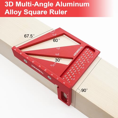 ViewReal Multi-Angle 3D Measuring Ruler: 22.5/30/45/60/67.5/90 Degree Aluminum Alloy Square Ruler Protractor, Ideal for Engineer Carpenter Crafting, Drawing - Image 4