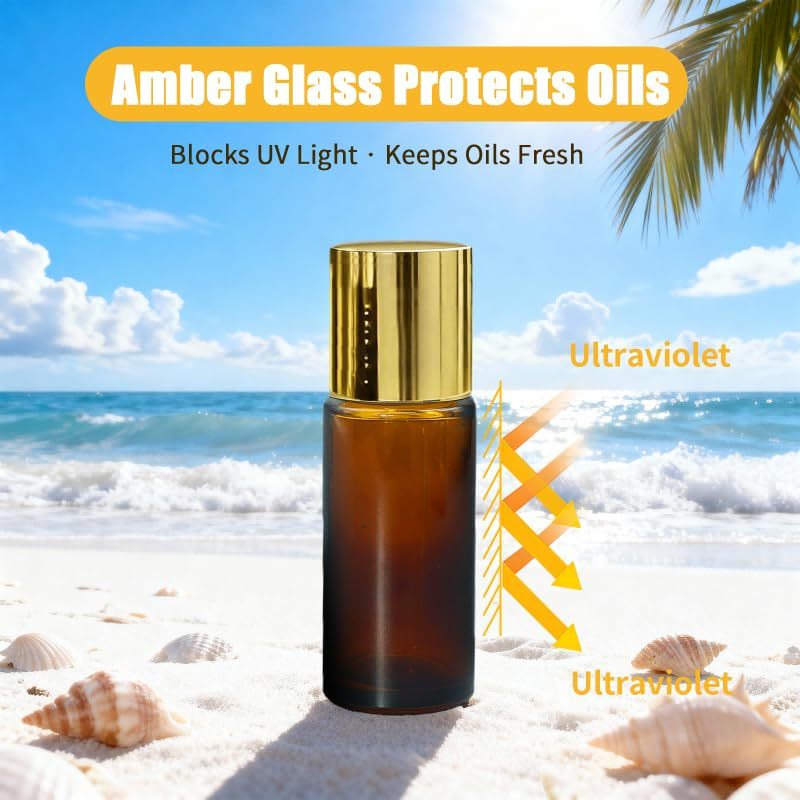 Refillable Roll On Bottles 50ml Amber Glass Leak-proof - Eco-friendly Reusable Essential Oil Roller Bottle for Travel Aromatherapy Daily Personal Care - Image 4