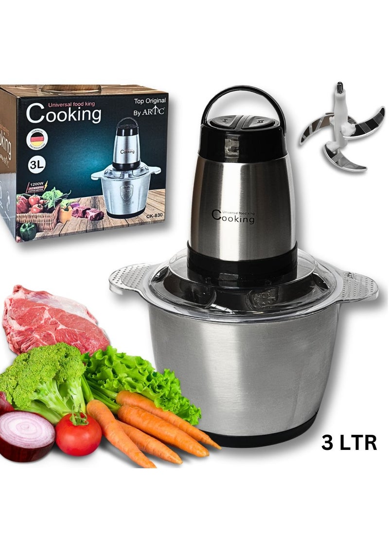 ARTC ARTC Cooking Food Chopper And Automatic Multifunction Meat Mincer And Food Processor Machine 3L And Stainless Steel Electric Grinder, Blender, Mixer, Chopper 1200W  - Image 2