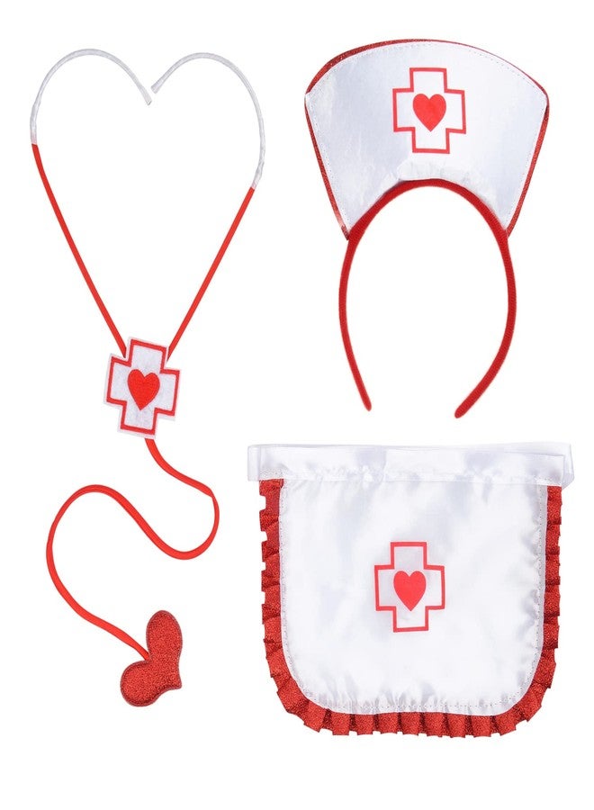 Dzrige Women's Nurse Costume, Nurse Hat Headband Apron and Stethoscope for Halloween Nurse Outfit Cosplay, One Size - Image 1