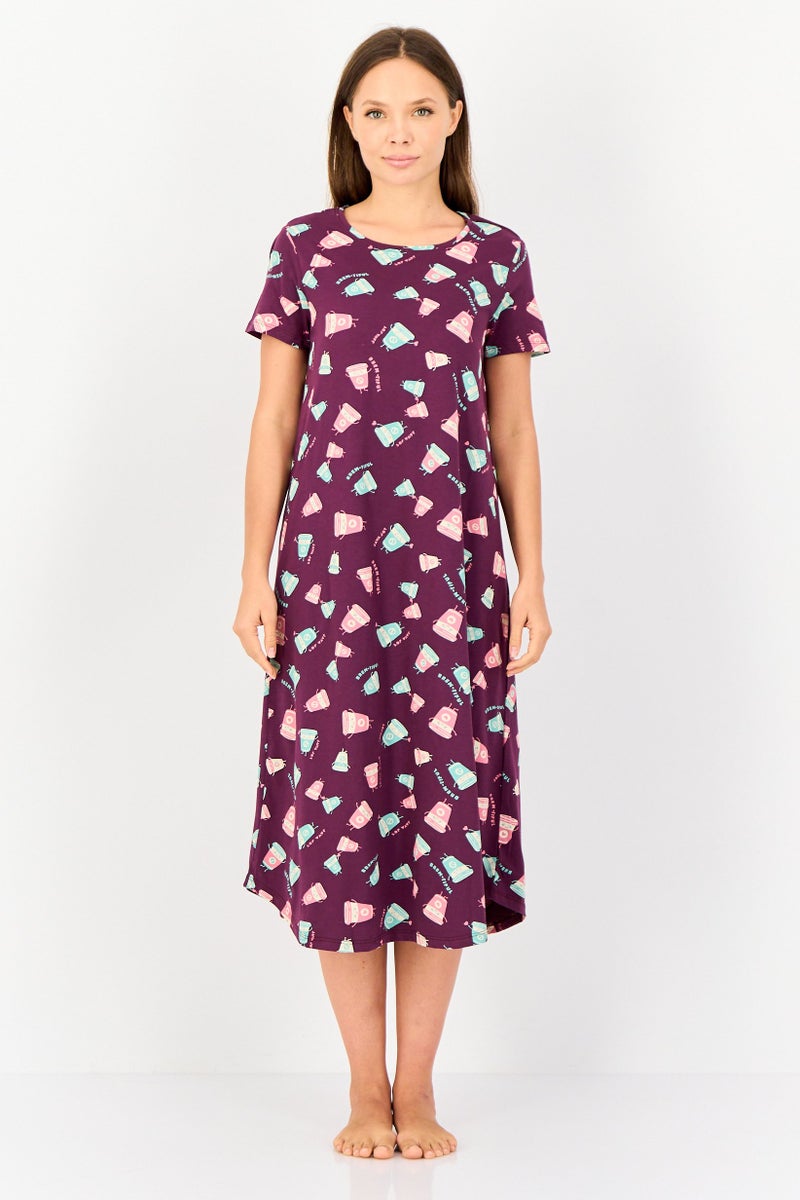 zivame Rosaline x Zivame Women Allover Print Short Sleeves Sleepwear Dress, Multicolor - Image 1