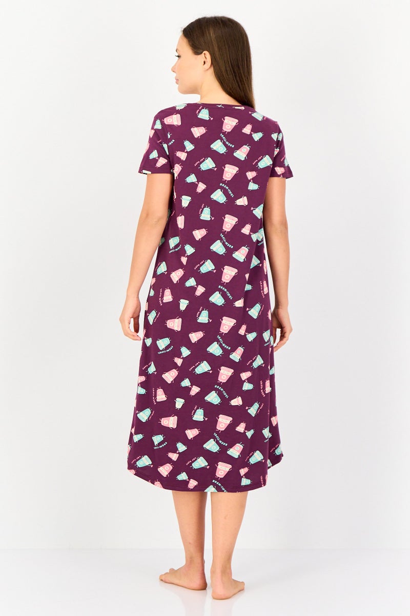 zivame Rosaline x Zivame Women Allover Print Short Sleeves Sleepwear Dress, Multicolor - Image 4