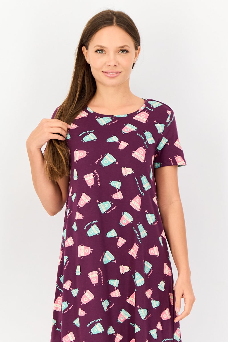 zivame Rosaline x Zivame Women Allover Print Short Sleeves Sleepwear Dress, Multicolor - Image 2