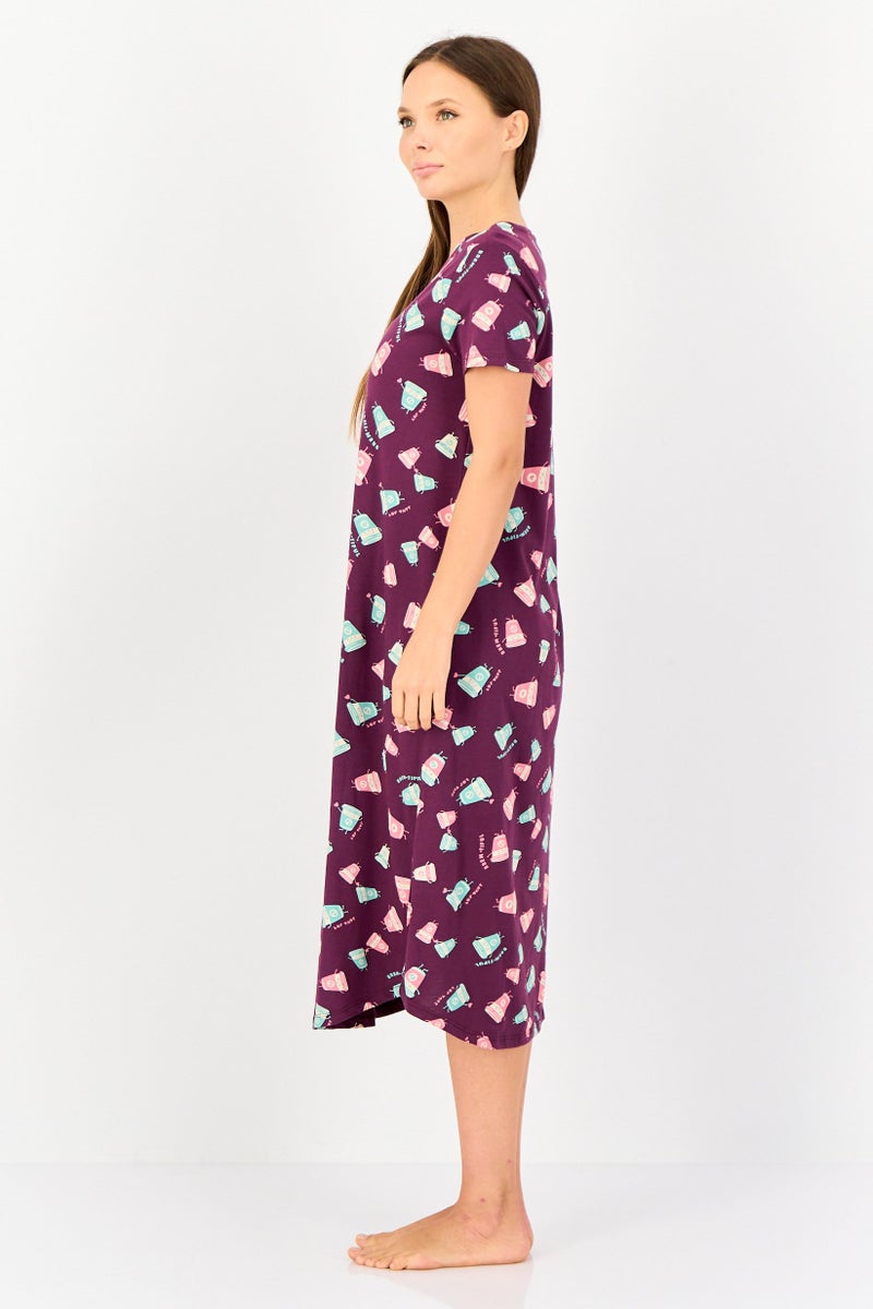 zivame Rosaline x Zivame Women Allover Print Short Sleeves Sleepwear Dress, Multicolor - Image 3